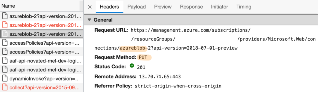 Network request to create a new API connection